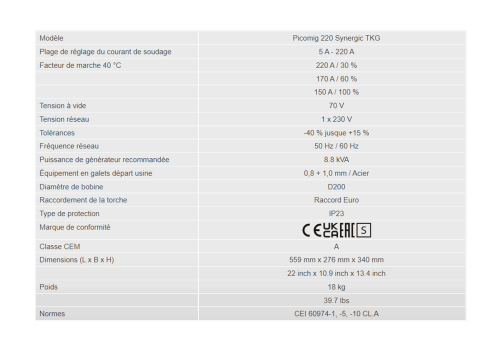 PICOMIG 220 SYNERGIC TKG