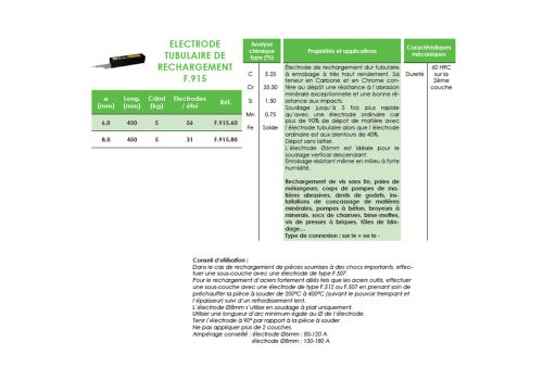 ELECTRODE TUBULAIRE DE RECHARGEMENT DUR - F.915